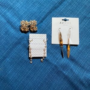 Silver Glam Earrings Bundle of 3 Rhinestone